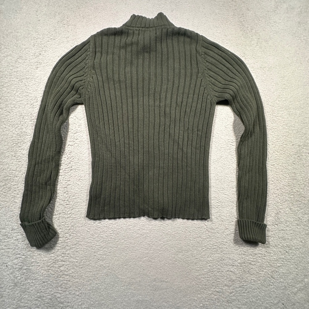 Vintage 90s RALPH Ralph Lauren Zip Up Sweater Women S Green Ribbed Cardigan - Picture 5 of 9